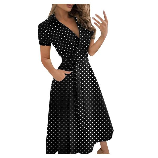 casual dresses polka dot print v-neck dress womens slim body wrap hips lace up elegant pocket short sleeve jurken #g4, Black;gray
casual dresses polka dot print v-neck dress womens slim body wrap hips lace up elegant pocket short sleeve jurken #g4, Black;gray