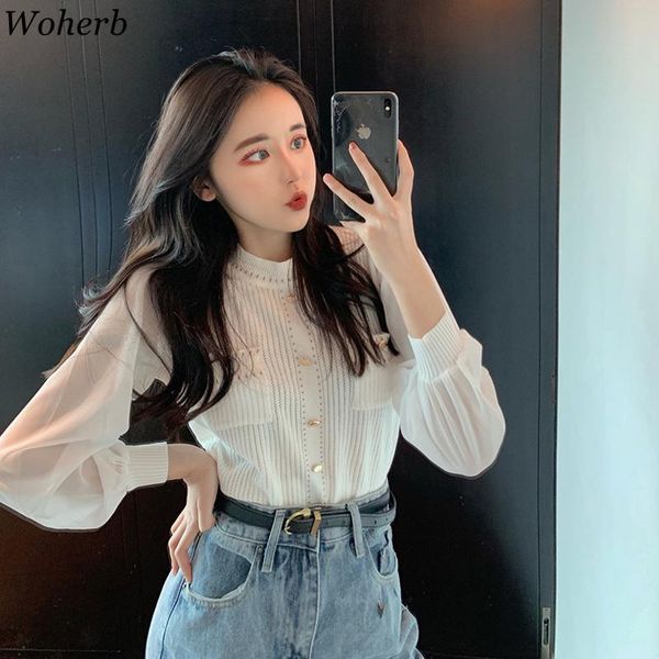 women's blouses & shirts woherb thin knitted hollow out blouse women chiffon sleeve patchwork single-breasted pockets 2021 korean eleg, White
women's blouses & shirts woherb thin knitted hollow out blouse women chiffon sleeve patchwork single-breasted pockets 2021 korean eleg, White