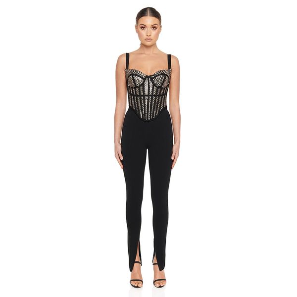 adyce summer black bandage two pieces sets spaghetti strap full pants women sequins club runway party, White
adyce summer black bandage two pieces sets spaghetti strap full pants women sequins club runway party, White