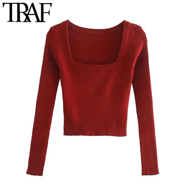 traf women fashion stretch slim cropped knitted sweater vintage square collar long sleeve female pullovers chic 210415, White;black
traf women fashion stretch slim cropped knitted sweater vintage square collar long sleeve female pullovers chic 210415, White;black