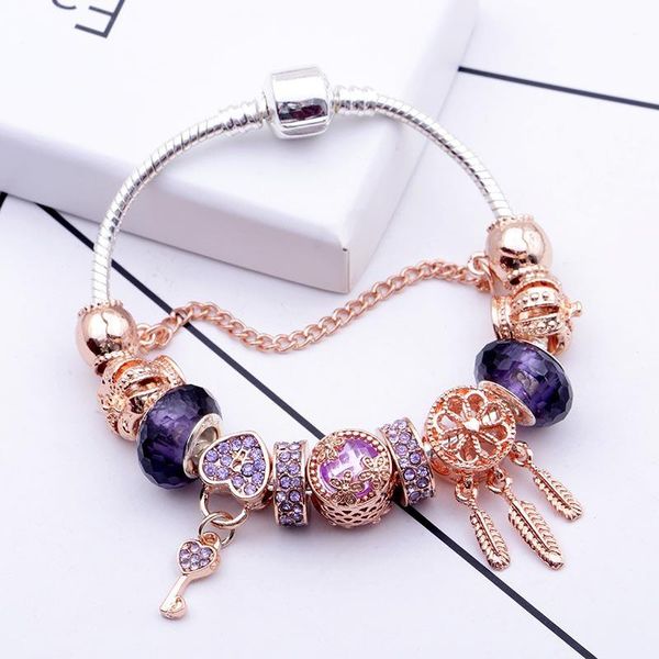 link, chain purple charm girl bracelet rose gold heart lock diy inlaid dream catcher bead opal crystal fashion, Black
link, chain purple charm girl bracelet rose gold heart lock diy inlaid dream catcher bead opal crystal fashion, Black
