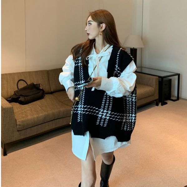college style v-neck sweater vt women's loose contrast color waistcoat fall winter leisure age reducing sleevels z138a, Black;white
college style v-neck sweater vt women's loose contrast color waistcoat fall winter leisure age reducing sleevels z138a, Black;white