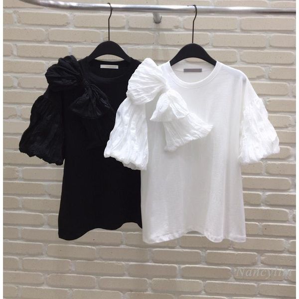 women's t-shirt bow short sleeve summer loose all-match solid color tees white black 2021
women's t-shirt bow short sleeve summer loose all-match solid color tees white black 2021