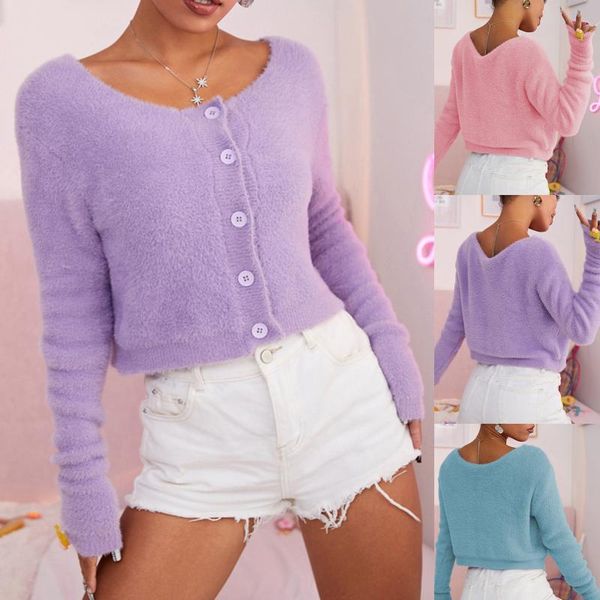 women's knits & tees autumn winter short solid color sweater women single-breasted knit cardigan long sleeve buttons, White
women's knits & tees autumn winter short solid color sweater women single-breasted knit cardigan long sleeve buttons, White