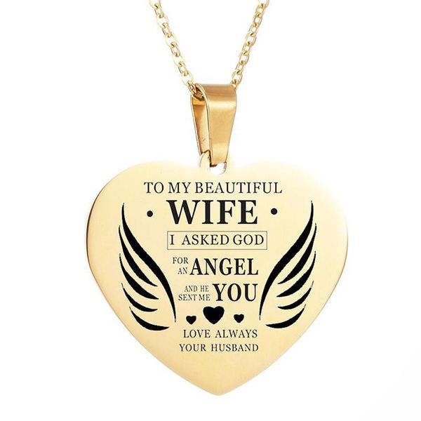 pendant necklaces stainless steel heart shape necklace engrave letters to my beautiful wife jewelry for women, Silver
pendant necklaces stainless steel heart shape necklace engrave letters to my beautiful wife jewelry for women, Silver