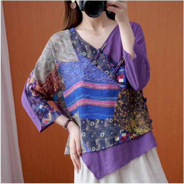 women's blouses & shirts summer arts style women half sleeve loose v-neck button blouse patchwork vintage print s 37kw, White
women's blouses & shirts summer arts style women half sleeve loose v-neck button blouse patchwork vintage print s 37kw, White
