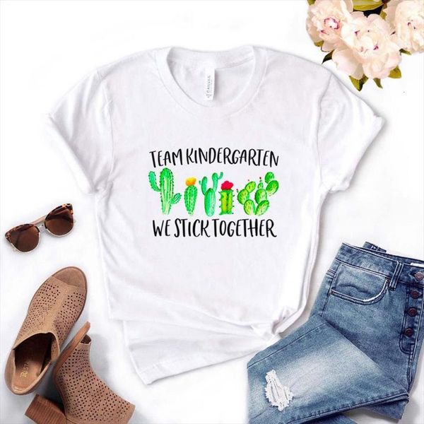 team kindergarten we stick and men womens together cactus women cotton casual funny t shirt for lady yong girl, White;black
team kindergarten we stick and men womens together cactus women cotton casual funny t shirt for lady yong girl, White;black
