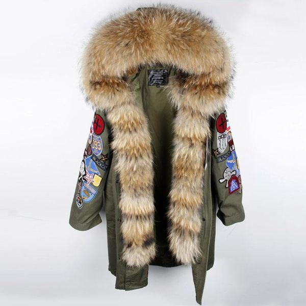 women's fur & faux nice european and american raccoon collar placket embroidery armband mid-length casual cotton jacket, Black
women's fur & faux nice european and american raccoon collar placket embroidery armband mid-length casual cotton jacket, Black