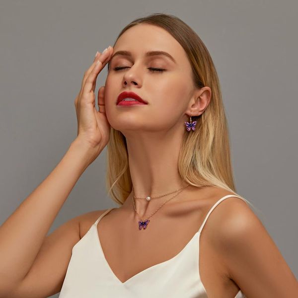 earrings & necklace style butterfly women's color double layer pendant women elegant sweater chain set, Silver
earrings & necklace style butterfly women's color double layer pendant women elegant sweater chain set, Silver