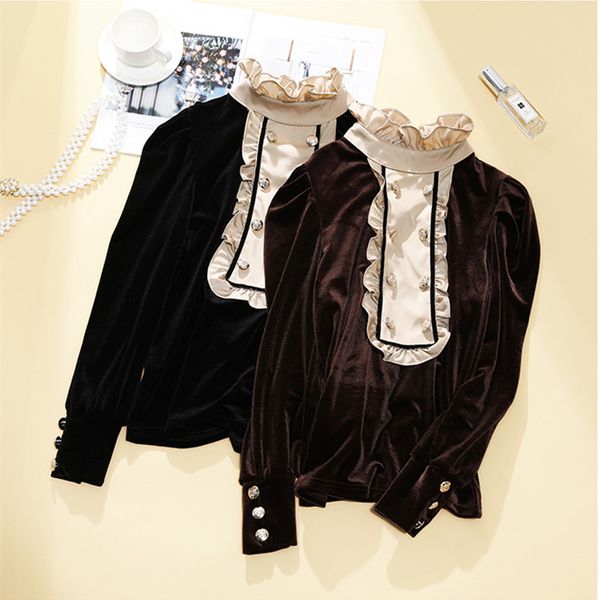 vintage women velvet blouse casual stand collar double breasted puff long sleeve plus size shirt female spring autumn 210416, White
vintage women velvet blouse casual stand collar double breasted puff long sleeve plus size shirt female spring autumn 210416, White