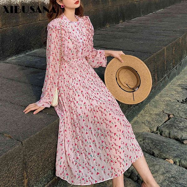 chic retro floral printed chiffon dress women spring long sleeve o-neck female pleated midi dresses a-line vestido 210423, Black;gray
chic retro floral printed chiffon dress women spring long sleeve o-neck female pleated midi dresses a-line vestido 210423, Black;gray