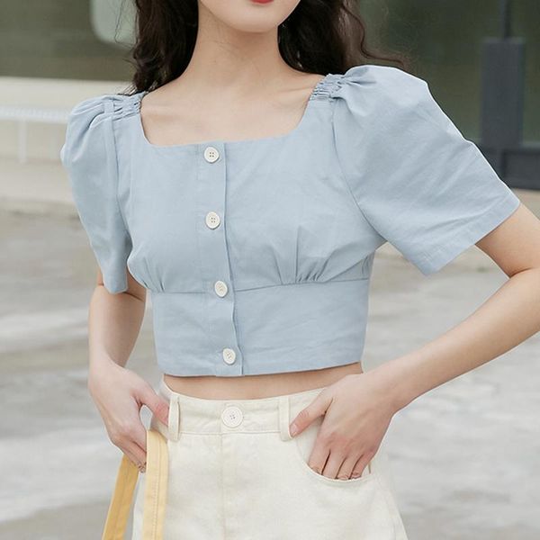 women's blouses & shirts fresh square collar female 2021 summer korean chic button design fashion sweet short sleeve slim waist women, White
women's blouses & shirts fresh square collar female 2021 summer korean chic button design fashion sweet short sleeve slim waist women, White