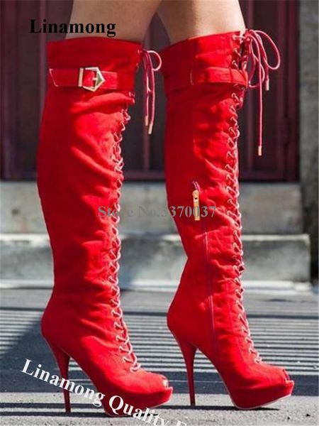 boots linamong fashion peep toe suede leather over knee stiletto heel gladiator red black lace-up long high club shoe
boots linamong fashion peep toe suede leather over knee stiletto heel gladiator red black lace-up long high club shoe