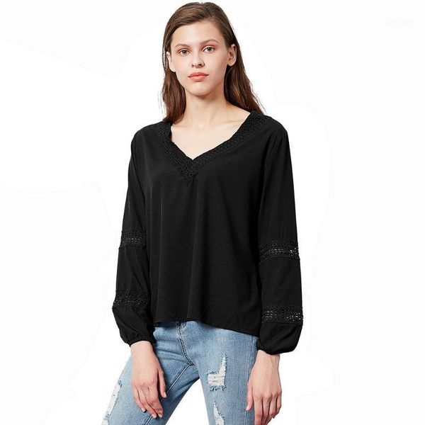 women blouse 2021 spring long sleeve solid lace v-neck chiffon shirts female casual fashion loose lasies work office women's blouses &, White
women blouse 2021 spring long sleeve solid lace v-neck chiffon shirts female casual fashion loose lasies work office women's blouses &, White