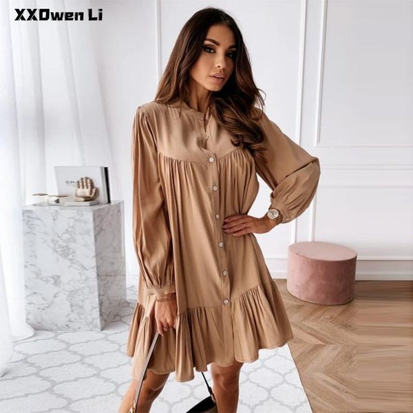 casual dresses summer women vintage ruffled button mini dress 2021 autumn long sleeve stand collar solid elegant loose for, Black;gray
casual dresses summer women vintage ruffled button mini dress 2021 autumn long sleeve stand collar solid elegant loose for, Black;gray