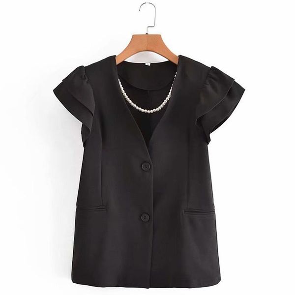 women's suits & blazers adherebling removable imitation pearl necklace office suit jacket summer ruffles sleeves single breasted women, White;black
women's suits & blazers adherebling removable imitation pearl necklace office suit jacket summer ruffles sleeves single breasted women, White;black