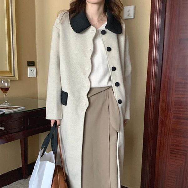 women's wool & blends alien kitty long overcoat fashion korean style elegant minimalist warm woolen coat 2021 stitching color lapel wom, Black
women's wool & blends alien kitty long overcoat fashion korean style elegant minimalist warm woolen coat 2021 stitching color lapel wom, Black