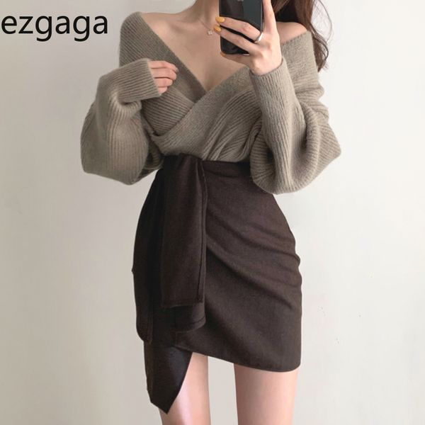 ezgaga women two piece set chic elegant deep v-neck criss-cross knit sweater pullover and high waist irregular skirts fashion 210430, White
ezgaga women two piece set chic elegant deep v-neck criss-cross knit sweater pullover and high waist irregular skirts fashion 210430, White