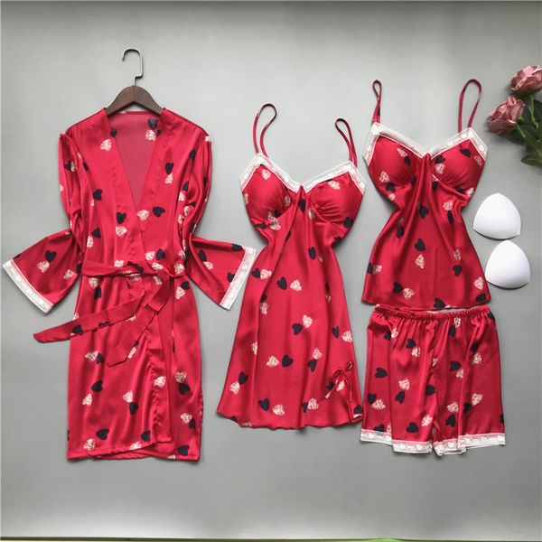spring lace trim love heart printed women satin 4/2/1 pcs sleepwear with chest pad pajama sets mujer, Black;red
spring lace trim love heart printed women satin 4/2/1 pcs sleepwear with chest pad pajama sets mujer, Black;red