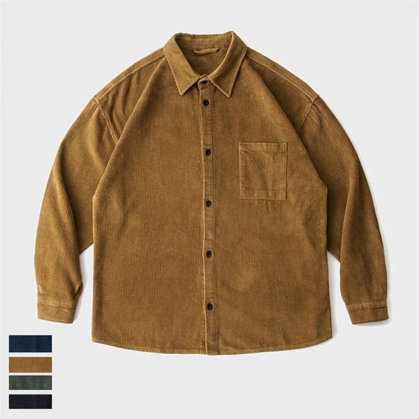spring autumn japanese style corduroy shirt loose harajuku lapel retro solid color long sleeve slim fit casual for men men's shirts, White;black 
spring autumn japanese style corduroy shirt loose harajuku lapel retro solid color long sleeve slim fit casual for men men's shirts, White;black