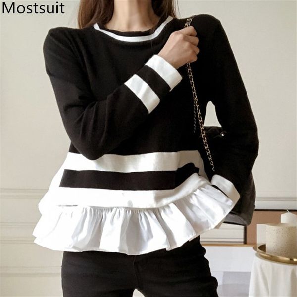 color-blocked knitted ruffles sweater pullovr women full sleeve o-neck vintage fashion female jumpers femme 210518, White;black
color-blocked knitted ruffles sweater pullovr women full sleeve o-neck vintage fashion female jumpers femme 210518, White;black