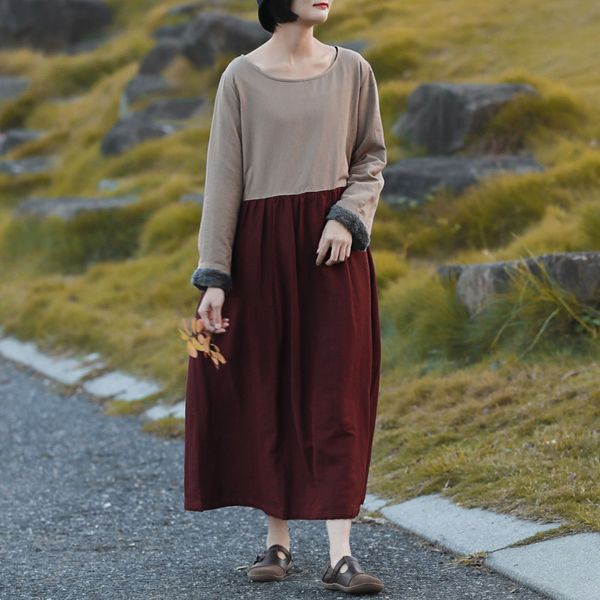 johnature cotton linen women dresses patchwork color fleece winter o-neck long sleeve vintage robes loose women dresses 210521, Black;gray
johnature cotton linen women dresses patchwork color fleece winter o-neck long sleeve vintage robes loose women dresses 210521, Black;gray