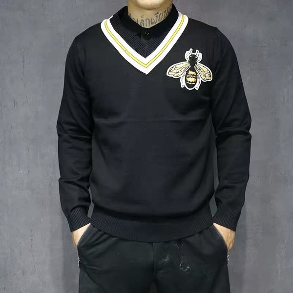 men's hoodies & sweatshirts deluxe winter for men embroidered bee stripe knitted sweater casual clothes male brand d498, Black
men's hoodies & sweatshirts deluxe winter for men embroidered bee stripe knitted sweater casual clothes male brand d498, Black