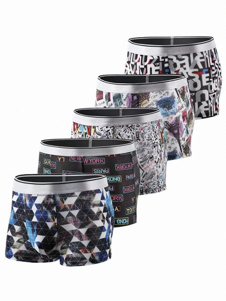 men 5pcs random letter & graffiti print contrast tape boxer brief i4i0#, Black;brown
men 5pcs random letter & graffiti print contrast tape boxer brief i4i0#, Black;brown