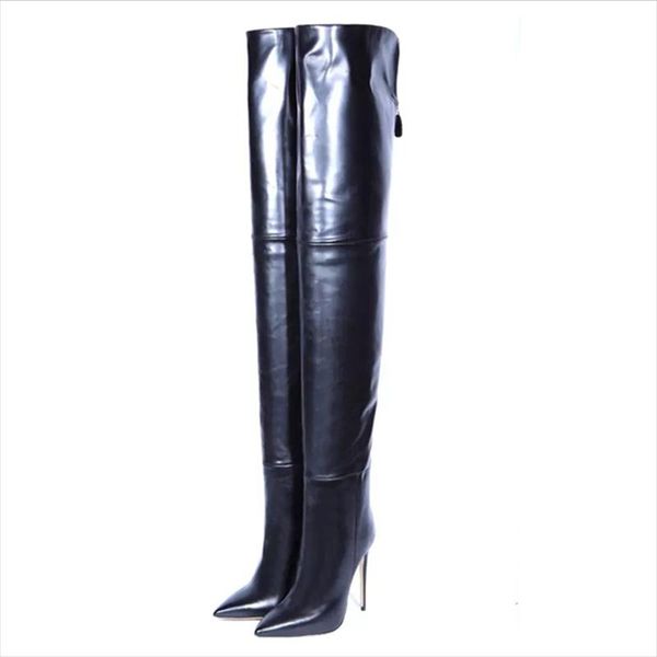 boots 2021 winter ladies pointed toe high heel over the knee elegant zipper black