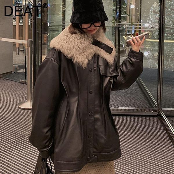 women's leather & faux deat 2021 autumn pu down cotton medium and long lamb wool turn-down collar splicing thickened jacket, Black
women's leather & faux deat 2021 autumn pu down cotton medium and long lamb wool turn-down collar splicing thickened jacket, Black