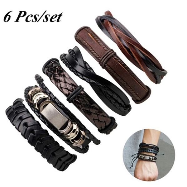 charm bracelets 6pcs/set men vintage multilayer bracelet leather rope wax wrap braided handmade bangles gifts, Golden;silver
charm bracelets 6pcs/set men vintage multilayer bracelet leather rope wax wrap braided handmade bangles gifts, Golden;silver