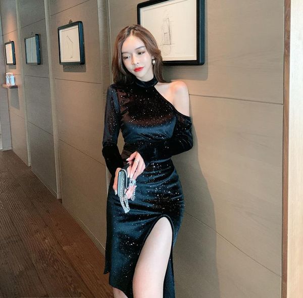 casual dresses # to film the spot anglo-american winter off-the-shoulder sparkle split anchor dress long-sleeved velvet, Black;gray
casual dresses # to film the spot anglo-american winter off-the-shoulder sparkle split anchor dress long-sleeved velvet, Black;gray