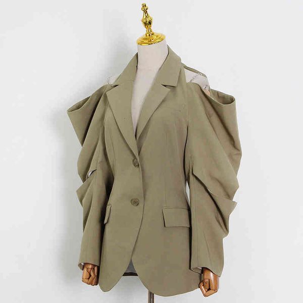 women's suits & blazers twotwinstyle solid fold pleated women coat notched long sleeve gathered waist cut out blazer fashion clothing o, White;black
women's suits & blazers twotwinstyle solid fold pleated women coat notched long sleeve gathered waist cut out blazer fashion clothing o, White;black