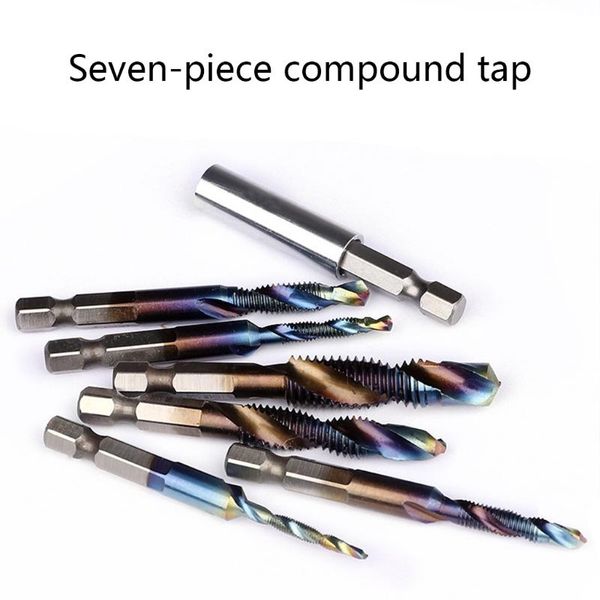 7pcs/set m3-m10 hex shank blue coated screw thread metric compound tap drill bit y4qc hand tools