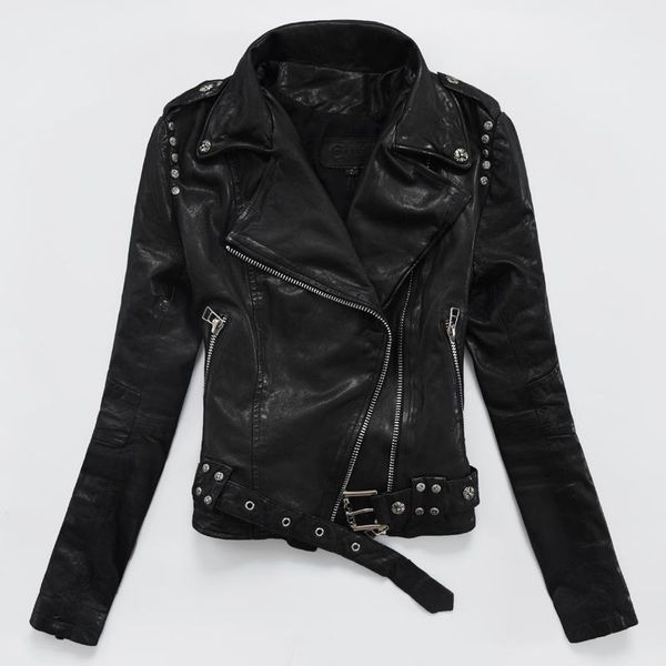 women's leather & faux 2022 autumn genuine jacket short motorcycle rivet sheep skin slim female, Black
women's leather & faux 2022 autumn genuine jacket short motorcycle rivet sheep skin slim female, Black