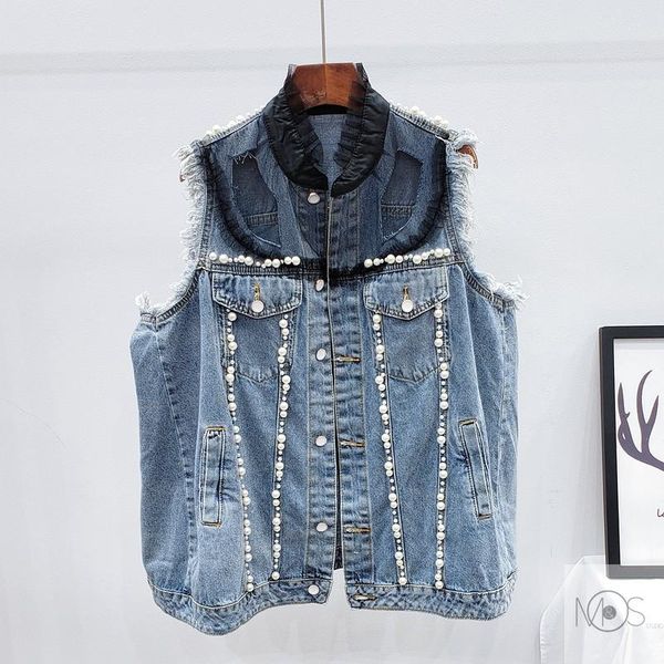 women's vests superaen 2021 autumn fashion patchwork bead mesh loose denim vest coat, Black;white
women's vests superaen 2021 autumn fashion patchwork bead mesh loose denim vest coat, Black;white
