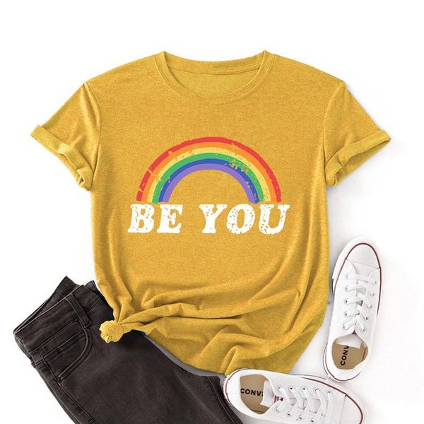women's t-shirt summer o-neck short sleeve tee rainbow and be you letter print women cotton casual harajuk t shirt, White
women's t-shirt summer o-neck short sleeve tee rainbow and be you letter print women cotton casual harajuk t shirt, White