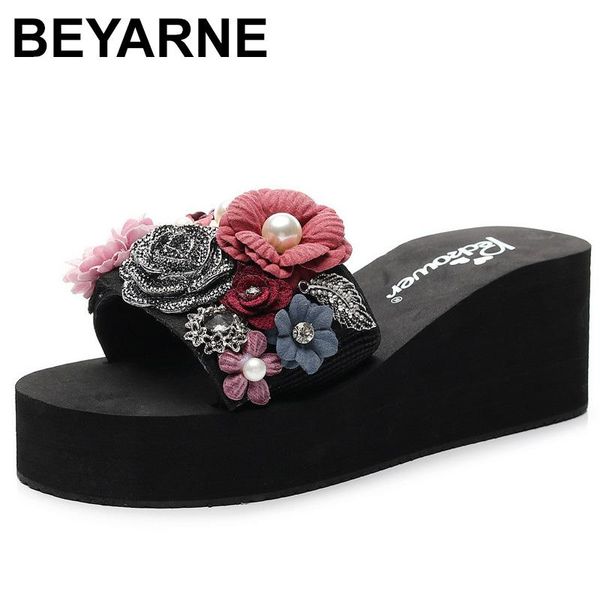 3-6cm high heel women's rhinestone slippers summer sweet flowers seaside beach fashion slope with thick bottom, Black
3-6cm high heel women's rhinestone slippers summer sweet flowers seaside beach fashion slope with thick bottom, Black