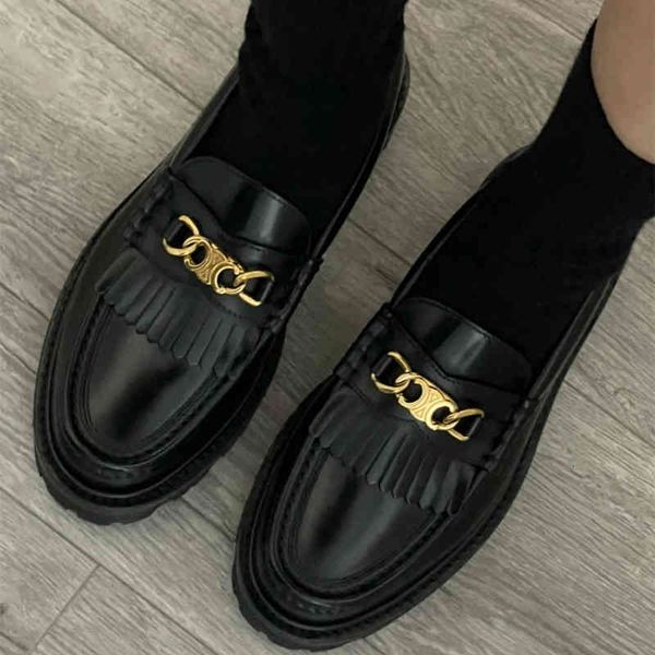 women's shoes designer version of arc de triomphe lefu shoe lulu autumn cowhide thick bottom tassel british versatile metal, Black
women's shoes designer version of arc de triomphe lefu shoe lulu autumn cowhide thick bottom tassel british versatile metal, Black