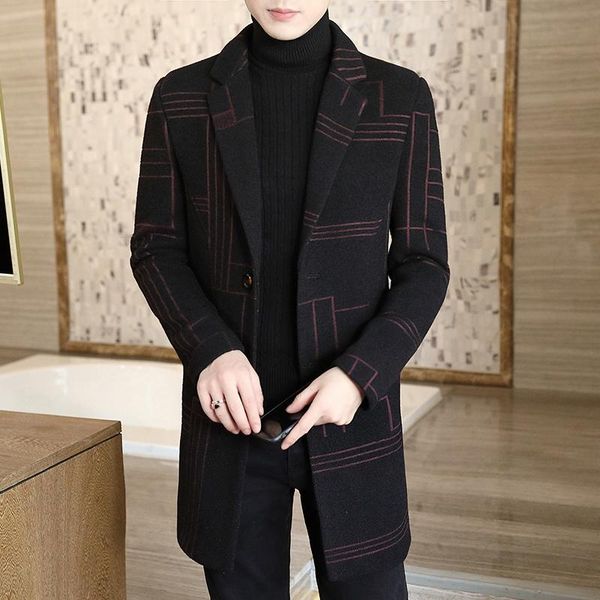men's wool & blends brand suit collar windbreaker jacket autumn winter fashion slim striped mid-length woolen coat, Black
men's wool & blends brand suit collar windbreaker jacket autumn winter fashion slim striped mid-length woolen coat, Black