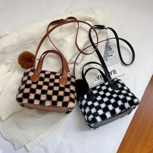 children girls designer handbags plush woman autumn winter kids checkerboard one shoulder bags retro cross-body bucket bag for lady f927, Black
children girls designer handbags plush woman autumn winter kids checkerboard one shoulder bags retro cross-body bucket bag for lady f927, Black