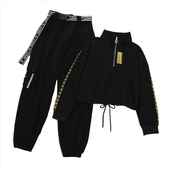 spring autumn high waist hip women capris hop cargo 2 piece set clothes sports loose casual two suit, Black;white
spring autumn high waist hip women capris hop cargo 2 piece set clothes sports loose casual two suit, Black;white