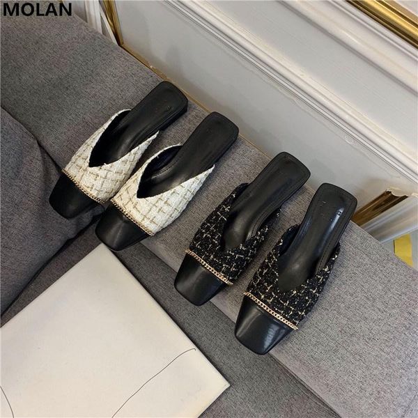 slippers molan brand designers 2021 spring fashion luxury metal chain gingham flat slip on loafers mules flip flops casual, Black
slippers molan brand designers 2021 spring fashion luxury metal chain gingham flat slip on loafers mules flip flops casual, Black