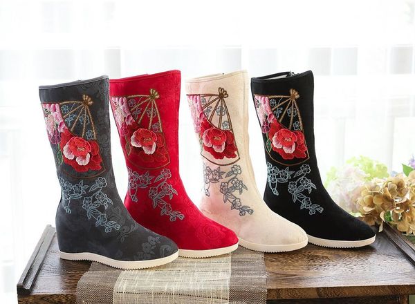 boots retro autumn women cotton fabric embroidered mid calf 31cm high 6.5cm hidden wedge comfortable boot for elegant ladies, Black
boots retro autumn women cotton fabric embroidered mid calf 31cm high 6.5cm hidden wedge comfortable boot for elegant ladies, Black
