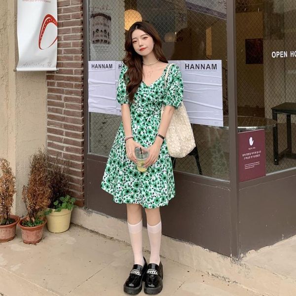 casual dresses summer green floral sweet female dress puff short sleeve, Black;gray
casual dresses summer green floral sweet female dress puff short sleeve, Black;gray