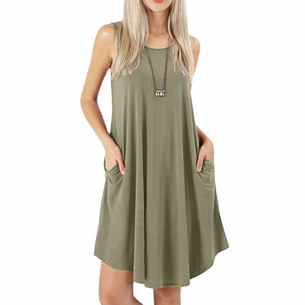 casual dresses summer women solid color o-neck sleeveless loose dress pockets plus size de mujer vestidos, Black;gray
casual dresses summer women solid color o-neck sleeveless loose dress pockets plus size de mujer vestidos, Black;gray