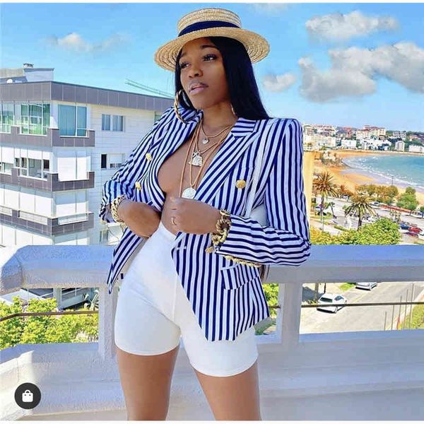 women's suits & blazers summer long sleeves classic stripe fitted suit double breasted metal lion head buckle blazer, White;black
women's suits & blazers summer long sleeves classic stripe fitted suit double breasted metal lion head buckle blazer, White;black