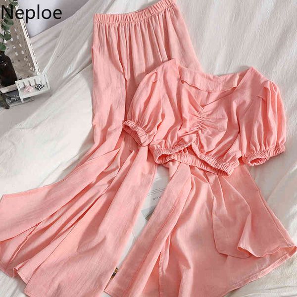 neploe two piece set women summer femme roupas slim waist pleated v-neck crop side furcal wide leg pants fashion suits 210422, White
neploe two piece set women summer femme roupas slim waist pleated v-neck crop side furcal wide leg pants fashion suits 210422, White