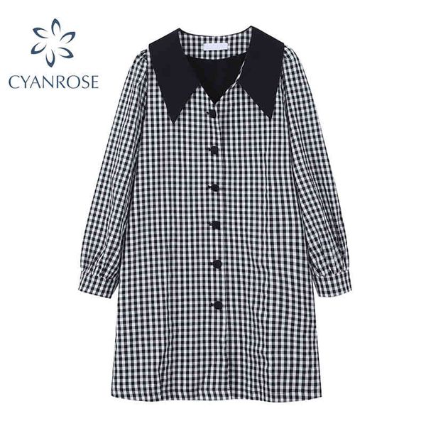 vintage shirt dress plaid long sleeve peter pan collar elegant korean preppy style frocks button spring midi crop dress 210417, Black;gray
vintage shirt dress plaid long sleeve peter pan collar elegant korean preppy style frocks button spring midi crop dress 210417, Black;gray