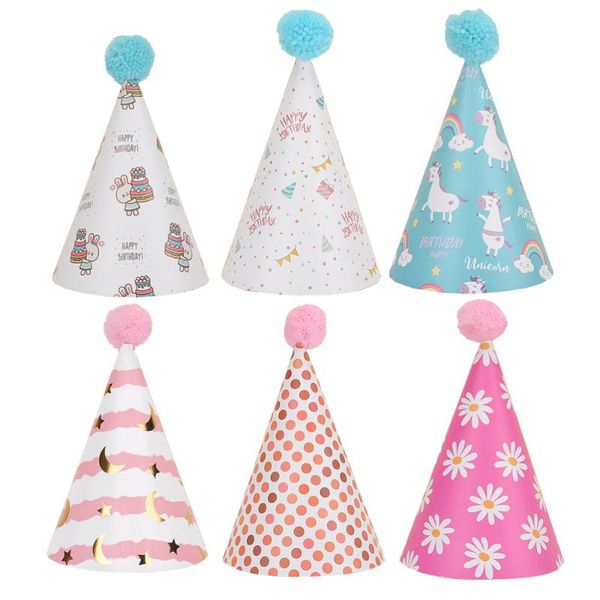 party hats 6pcs lovely caps pompoms birthday hat prop (assorted style) 
party hats 6pcs lovely caps pompoms birthday hat prop (assorted style)